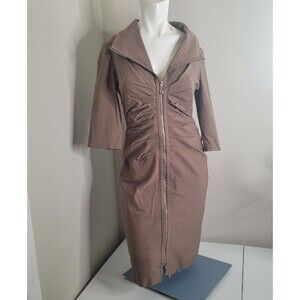 Joseph Ribkoff size 8 dress full zip pleated ruched collar stretch compression